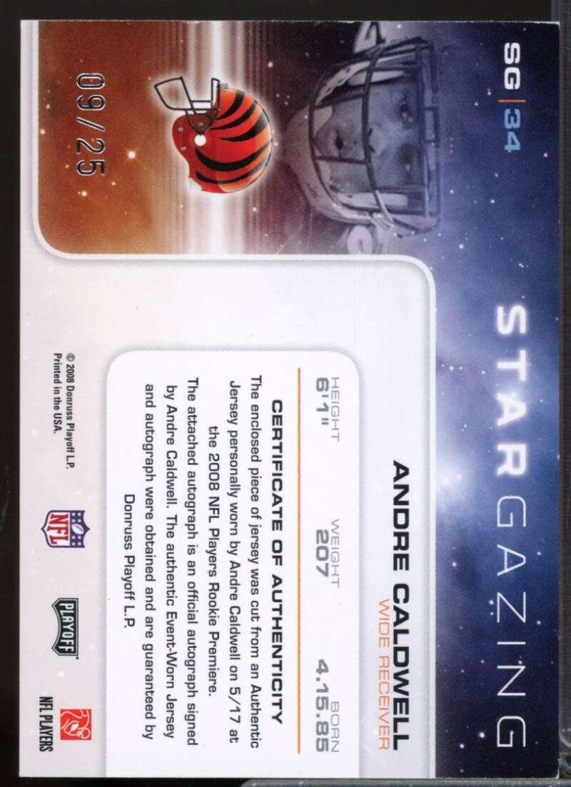 Andre Caldwell /25 2008 Absolute Memorabilia Star Gazing Jersey Autographs #34  Image 2