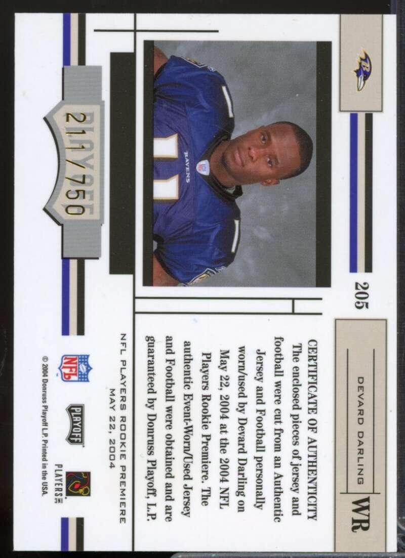 Devard Darling 2004 Absolute Memorabilia Rookie Premiere Jersey Autograph #205  Image 2