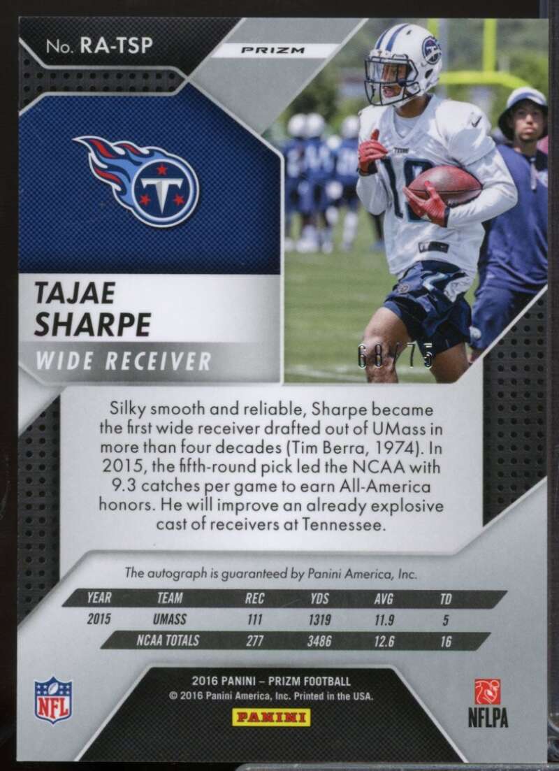 Tajae Sharpe /75 2016 Panini Prizm Rookie Autographs Prizms Red Crystals #47  Image 2