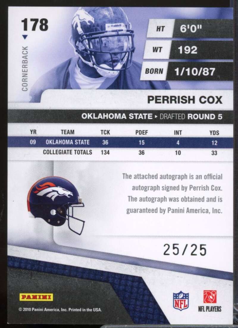 Perrish Cox Rookie /25 Card 2010 Absolute Spectrum Platinum Autographs #178  Image 2