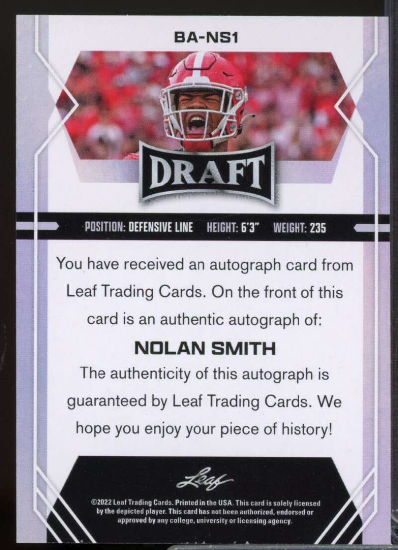 Nolan Smith Card 2022 Leaf Draft and Prospects Autographs Red #BANS1  Image 2