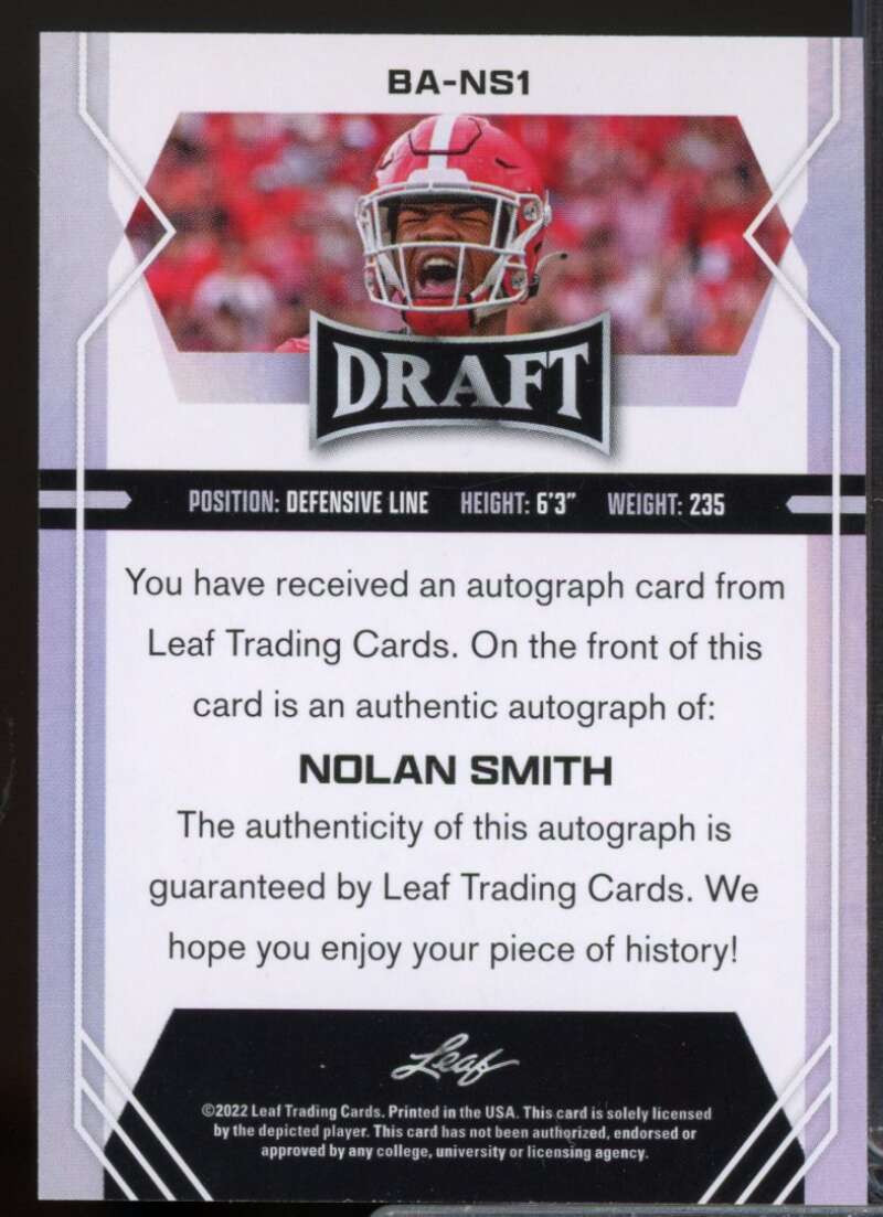 Nolan Smith Card 2022 Leaf Draft and Prospects Autographs Gold #BANS1  Image 2