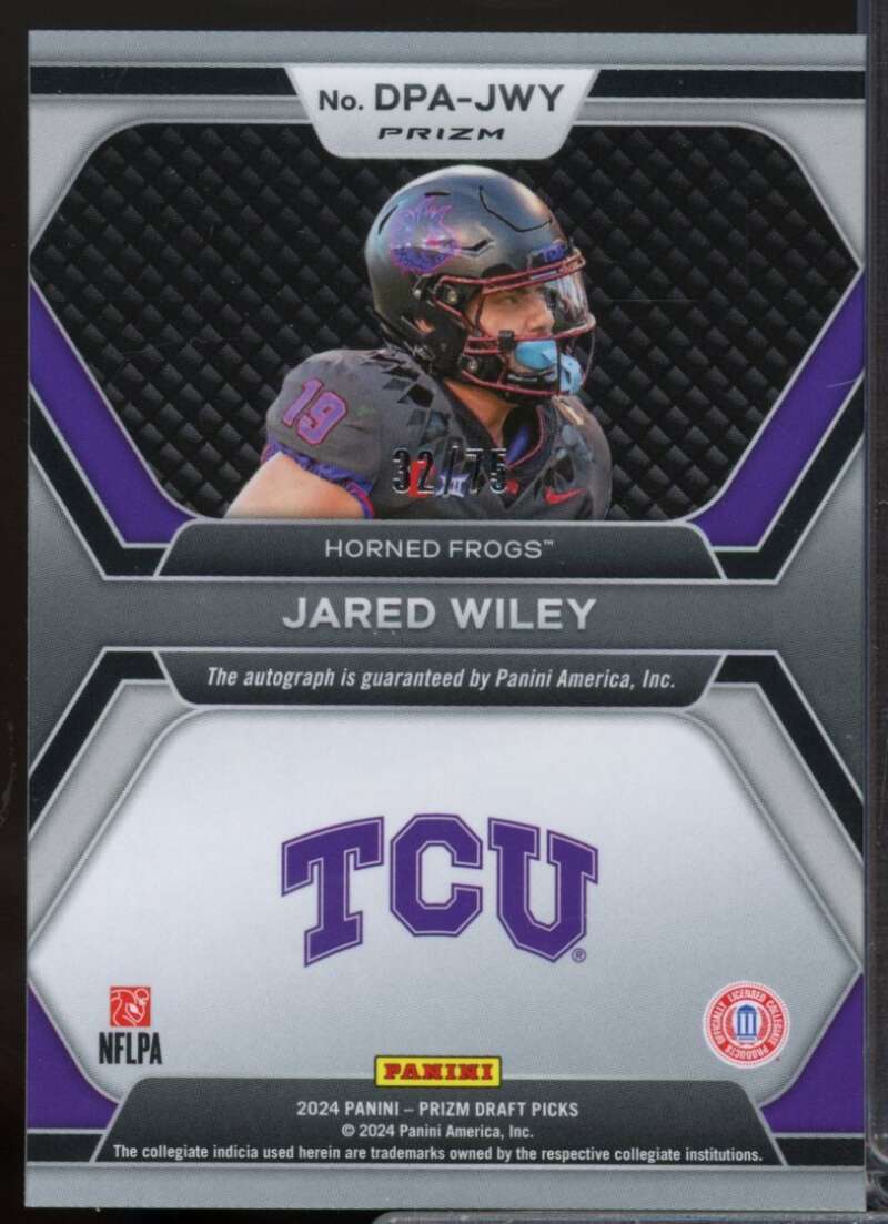 Jared Wiley Rookie /75 2024 Panini Prizm Draft Picks Autographs Orange Wave #96  Image 2