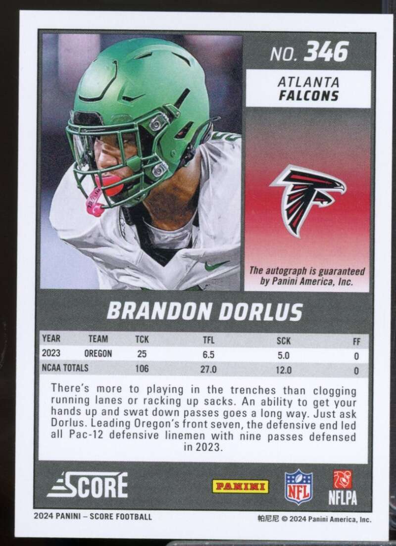 Brandon Dorlus Rookie Card 2024 Score Autograph Green #346  Image 2