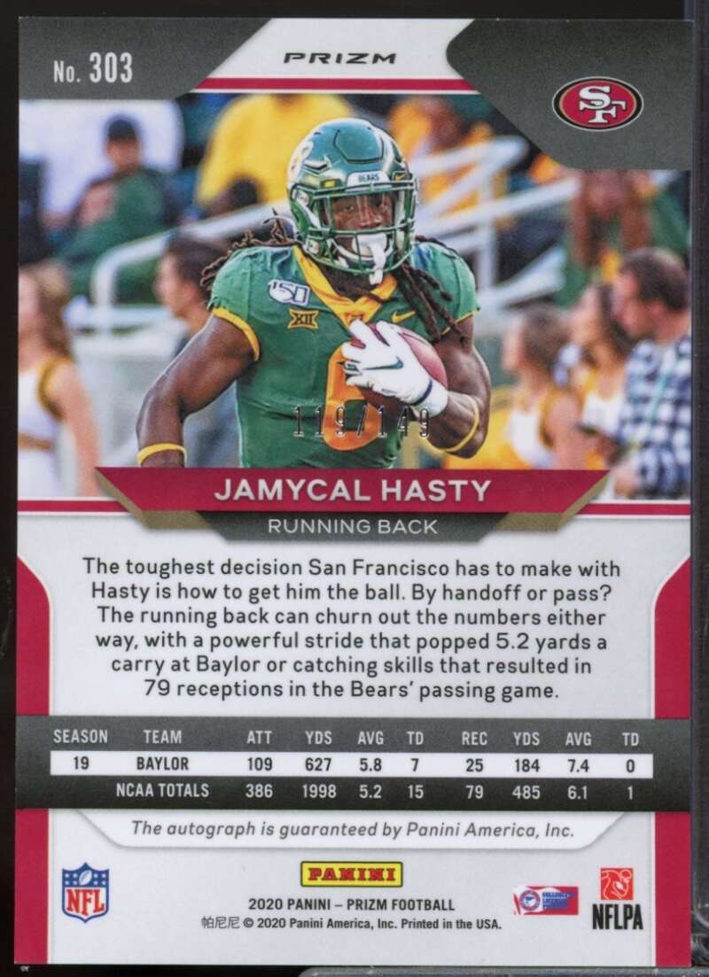 Jamycal Hasty /149 2020 Panini Prizm Rookie Autographs Prizms Red Wave #303  Image 2