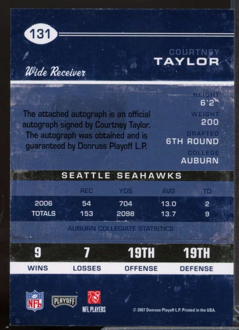 Courtney Taylor Rookie Card 2007 Playoff Contenders Autograph #131  Image 2