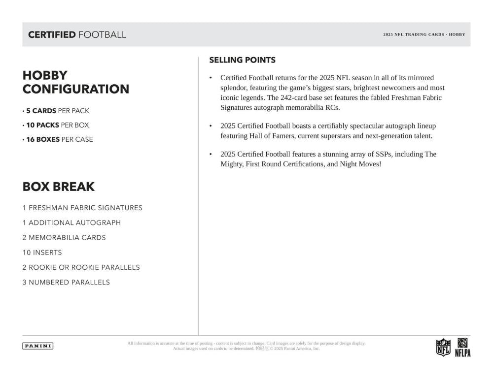 2025 Panini Certified Football Hobby Box Image 6