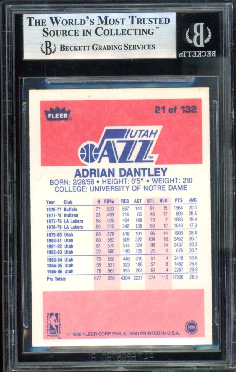 Adrian Dantley Card 1986-87 Fleer #21 BGS 8.5 Image 2