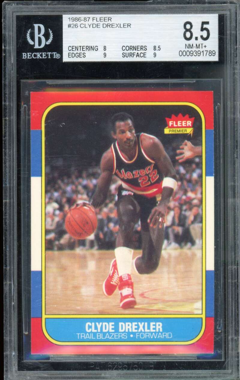 Clyde Drexler Rookie Card 1986-87 Fleer #26 BGS 8.5 Image 1