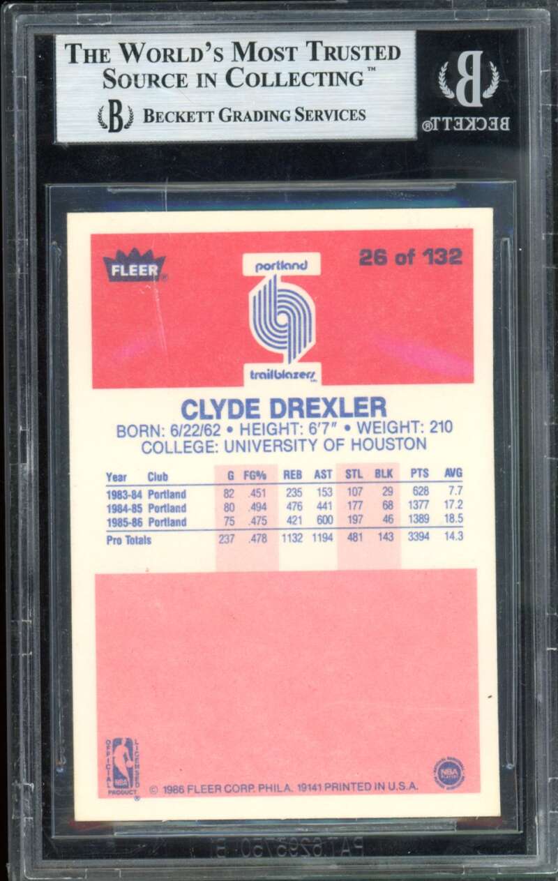 Clyde Drexler Rookie Card 1986-87 Fleer #26 BGS 8.5 Image 2