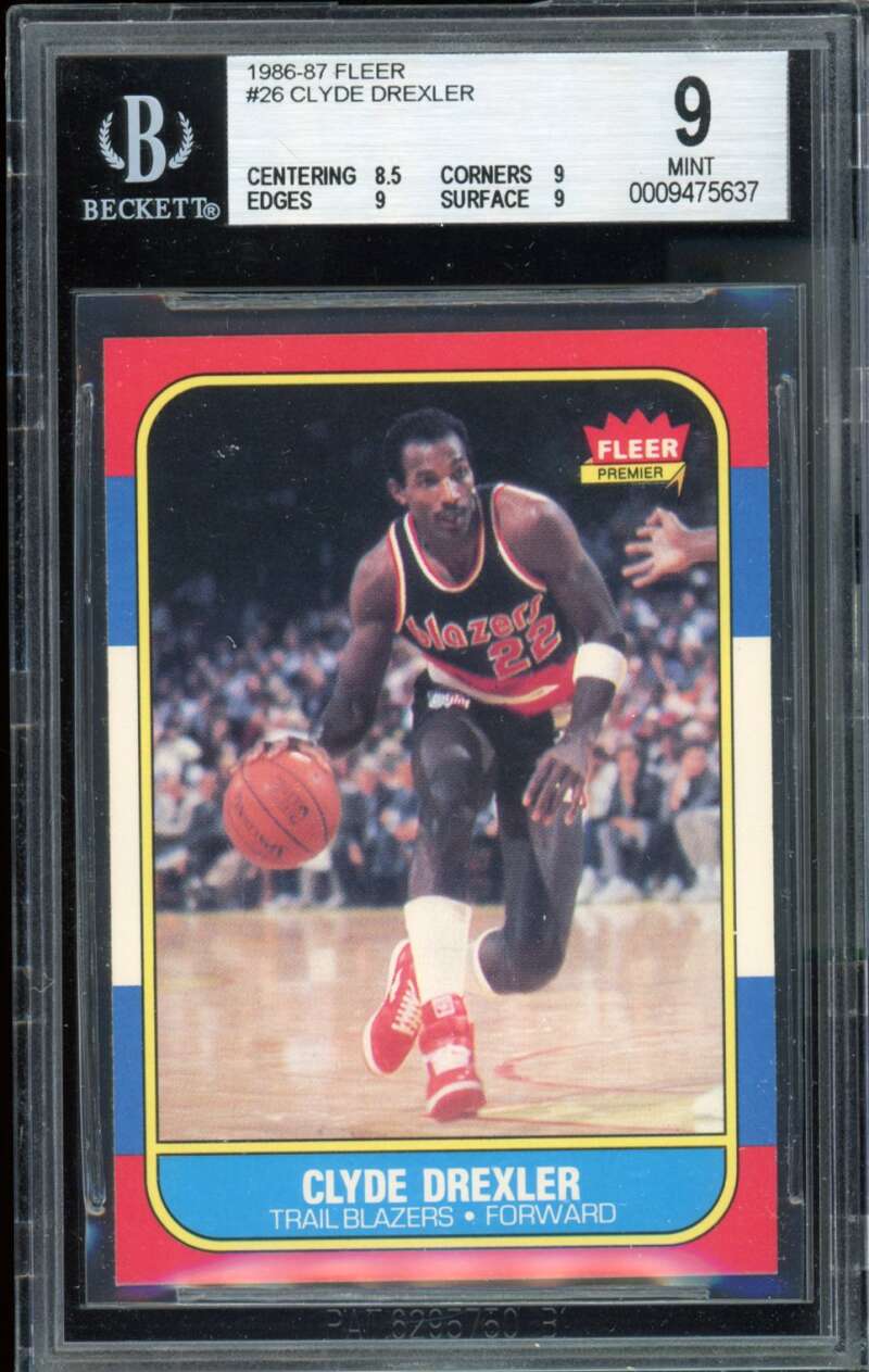 Clyde Drexler Rookie Card 1986-87 Fleer #26 BGS 9 Image 1