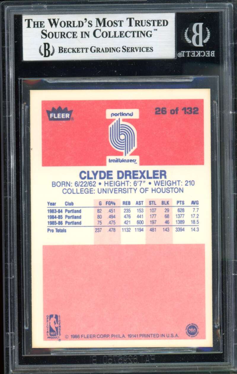 Clyde Drexler Rookie Card 1986-87 Fleer #26 BGS 9 Image 2