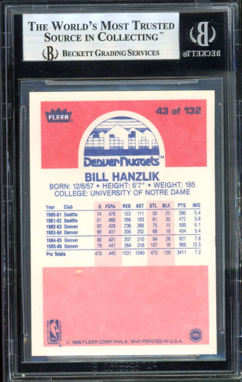 Bill Hanzlik Card 1986-87 Fleer #43 BGS 9 Image 2