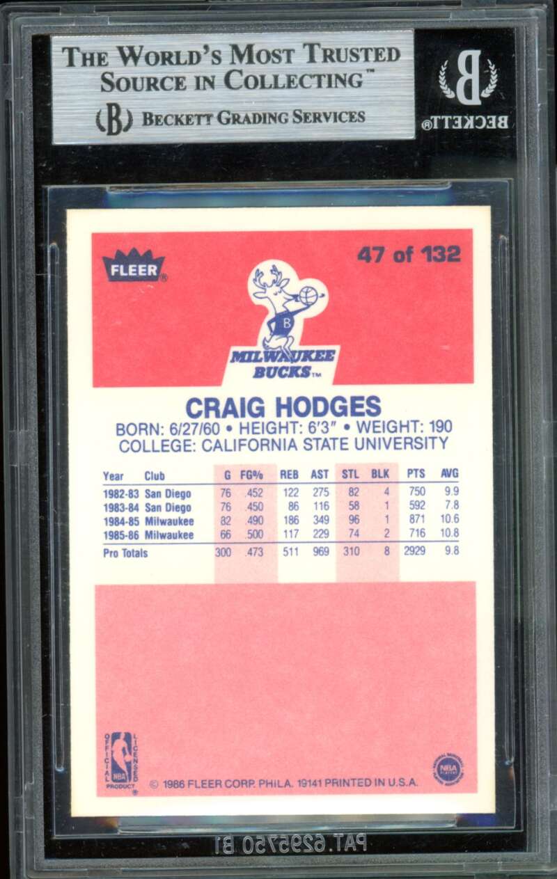 Craig Hodges Rookie Card 1986-87 Fleer #47 BGS 9 Image 2
