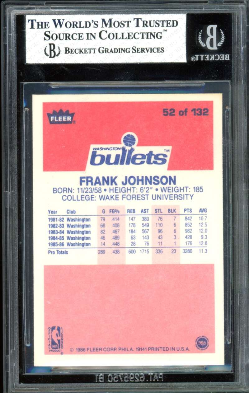 Frank Johnson Rookie Card 1986-87 Fleer #52 BGS 8 Image 2