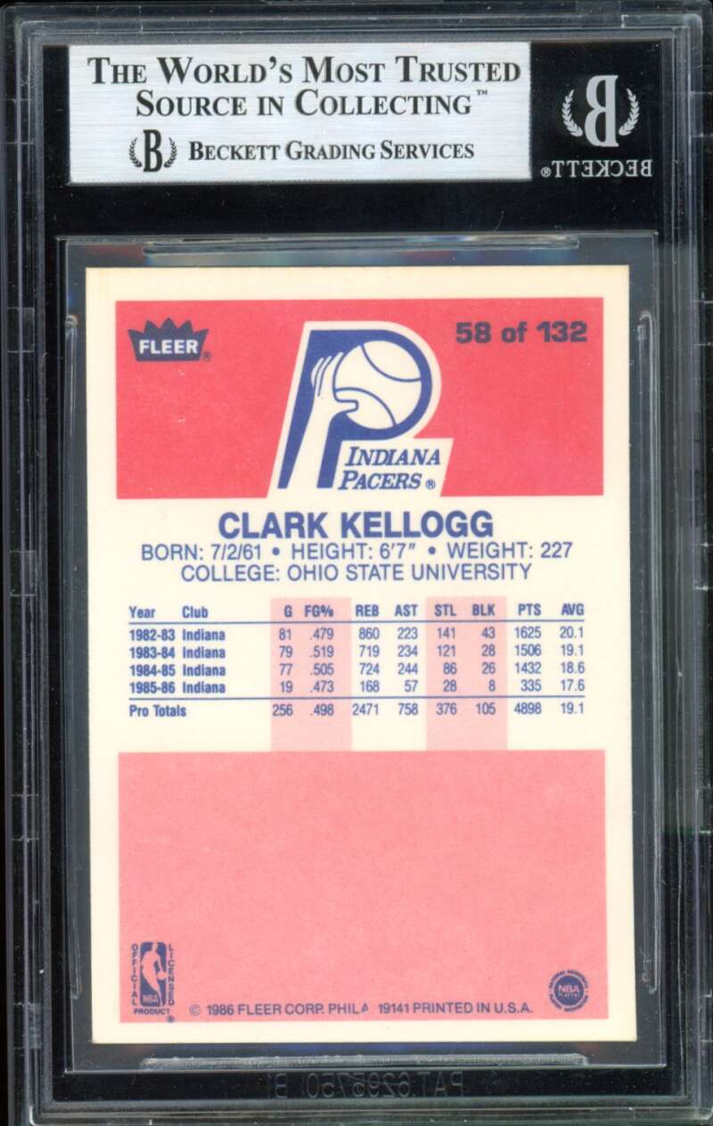 Clark Kellogg Rookie Card 1986-87 Fleer #58 BGS 9 Image 2