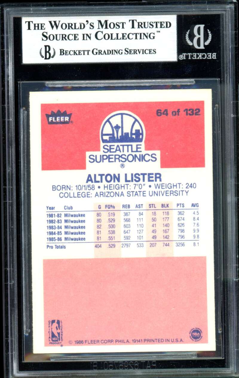 Alton Lister Rookie Card 1986-87 Fleer #64 BGS 8.5 Image 2