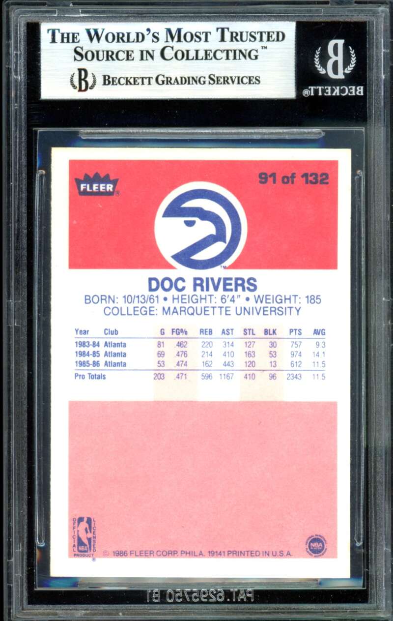 Doc Rivers Rookie Card 1986-87 Fleer #91 BGS 8.5 Image 2