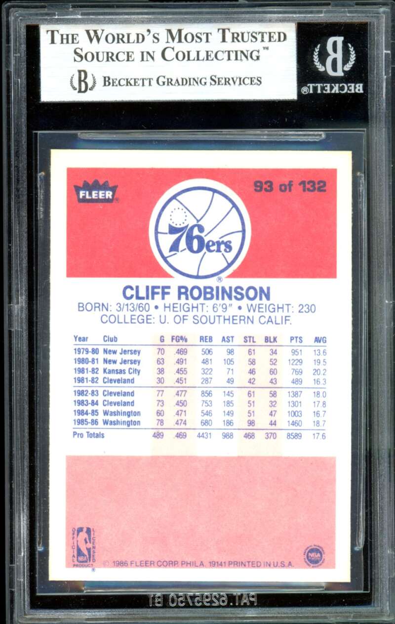 Cliff Robinson Card 1986-87 Fleer #93 BGS 9 Image 2