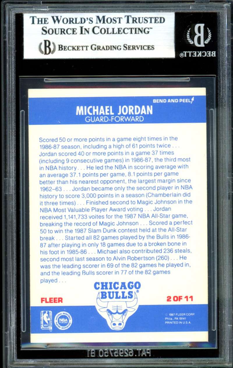 Michael Jordan Card 1987-88 Fleer Stickers #2 BGS 9 Image 2