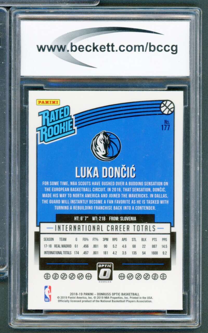 2018-19 Donruss #177 Luka Doncic Rookie Card BGS BCCG 10 Mint+ Image 2