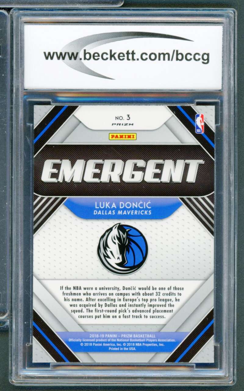 2018-19 Panini Prizm Emergent #3 Luka Doncic Rookie Card BGS BCCG 10 Mint+ Image 2