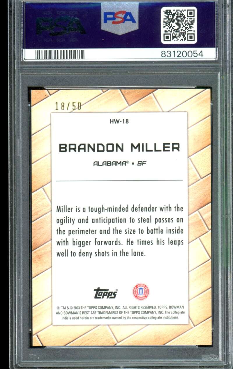 Brandon Miller Rookie 2022-23 Bowman Lava Refractor (pop 1) (18/50) #HW18 PSA 9 Image 2