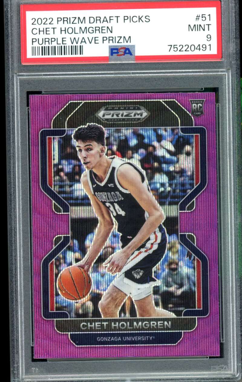 Chet Holmgren Rookie Card 2022-23 Prizm Draft Picks Purple Wave #51 PSA 9 Image 1