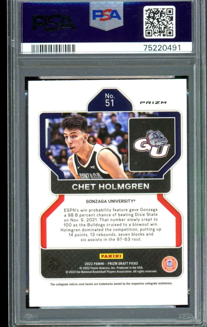 Chet Holmgren Rookie Card 2022-23 Prizm Draft Picks Purple Wave #51 PSA 9 Image 2