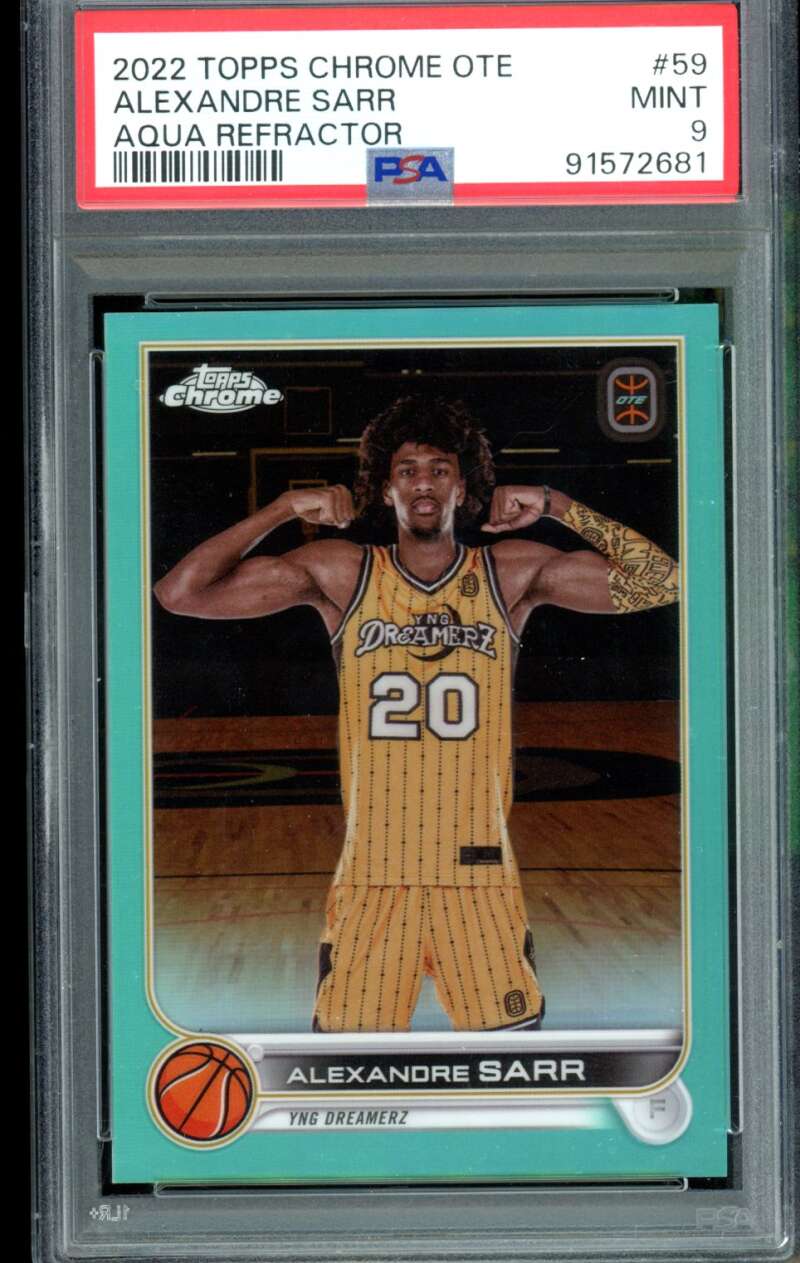 Alexandre Sarr Rookie 2022-23 Topps Chrome OTE Aqua Refractor (pop 2) #59 PSA 9 Image 1