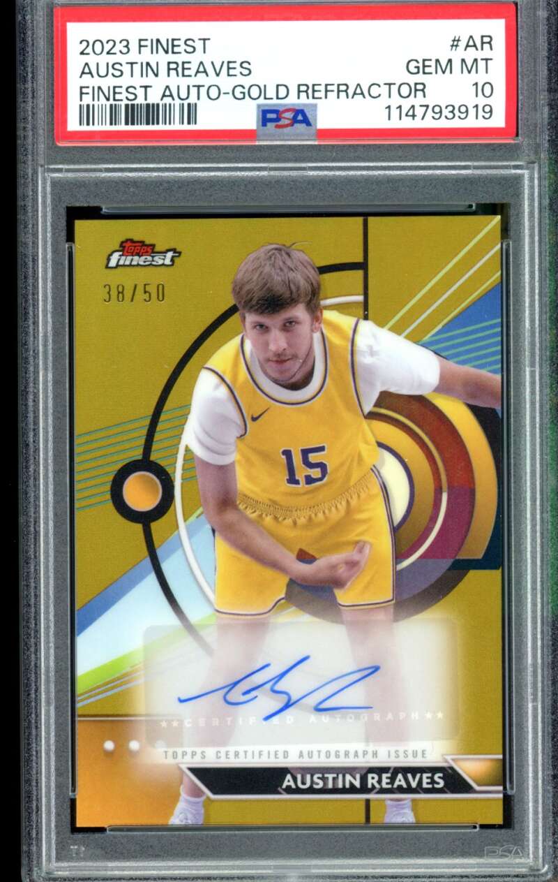 Austin Reaves Rookie 2023 Finest Auto Gold Refractor (38/50) (pop 1) #AR PSA 10 Image 1