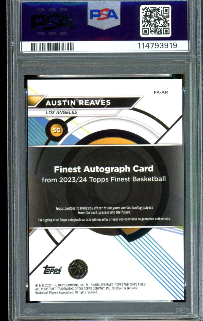 Austin Reaves Rookie 2023 Finest Auto Gold Refractor (38/50) (pop 1) #AR PSA 10 Image 2