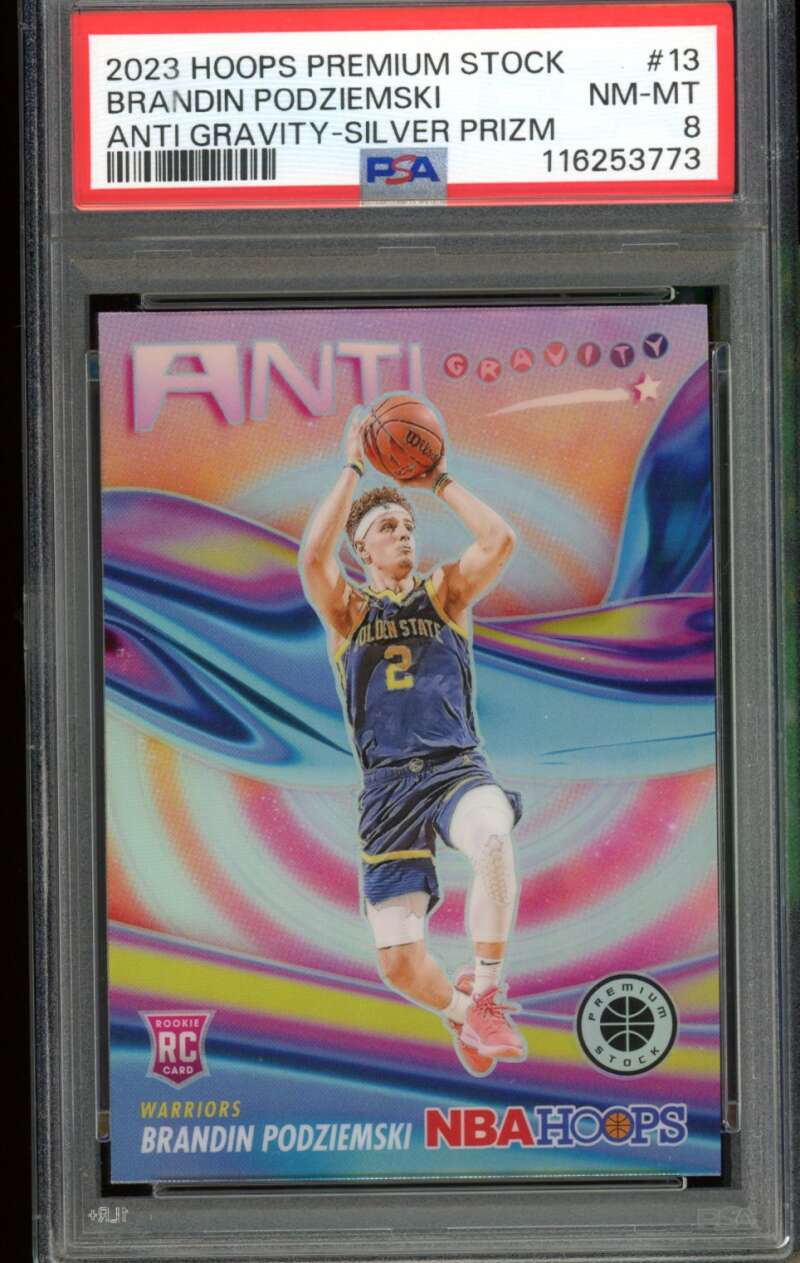 Brandin Podziemski Rookie 2023-24 Hoops Premium Stock AG Silver Prizm #13 PSA 8 Image 1