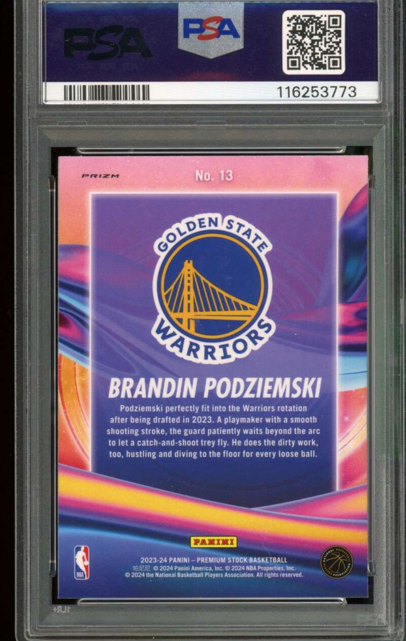 Brandin Podziemski Rookie 2023-24 Hoops Premium Stock AG Silver Prizm #13 PSA 8 Image 2
