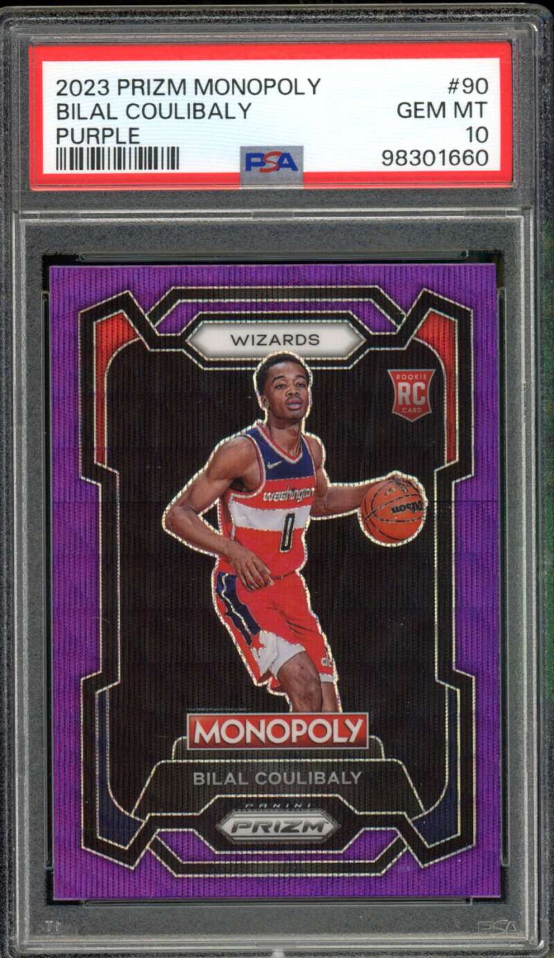 Bilal Coulibaly Rookie Card 2023-24 Prizm Monopoly Purple #90 PSA 10 Image 1