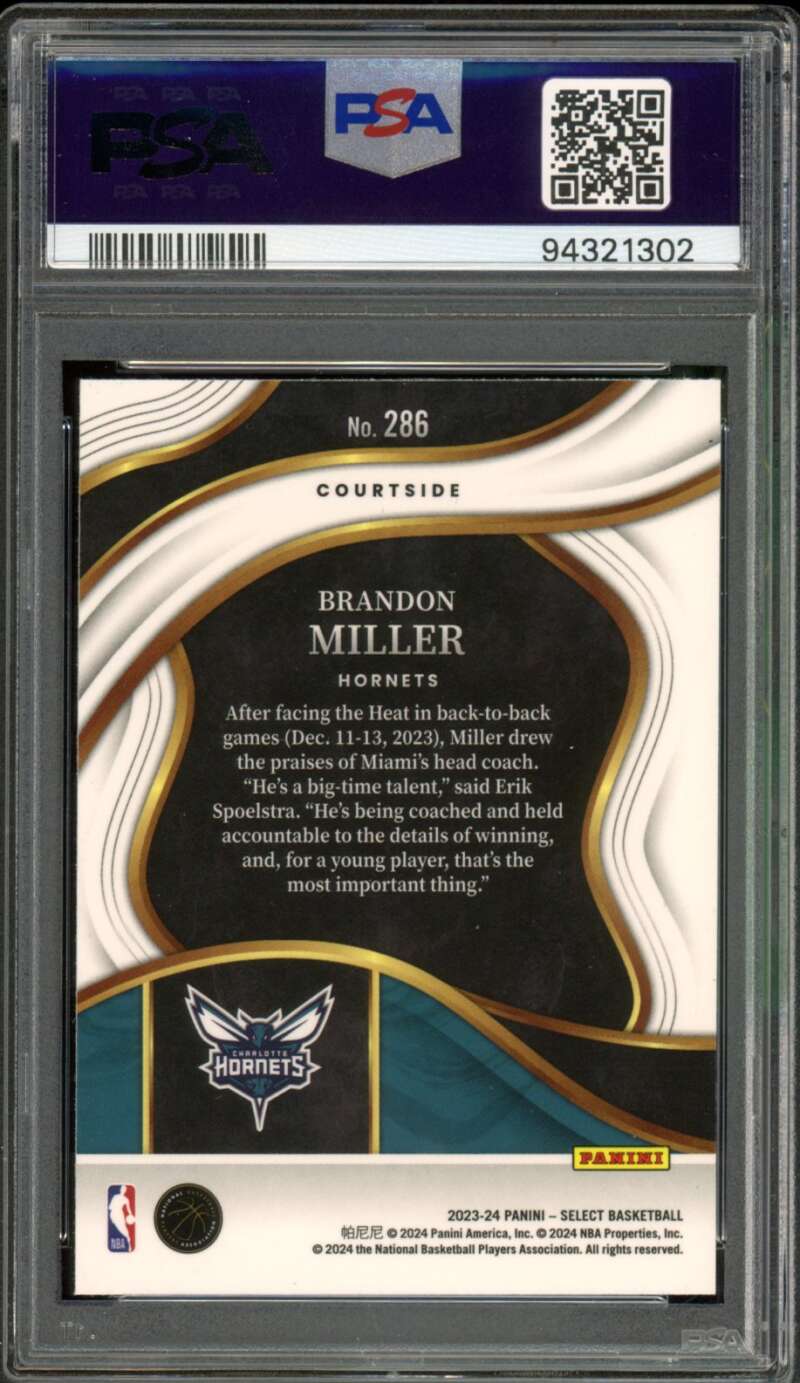 Brandon Miller Rookie Card 2023-24 Select #286 PSA 9 Image 2
