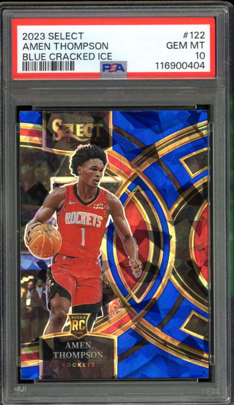 Amen Thompson Rookie Card 2023-24 Select Blue Cracked Ice #122 PSA 10 Image 1