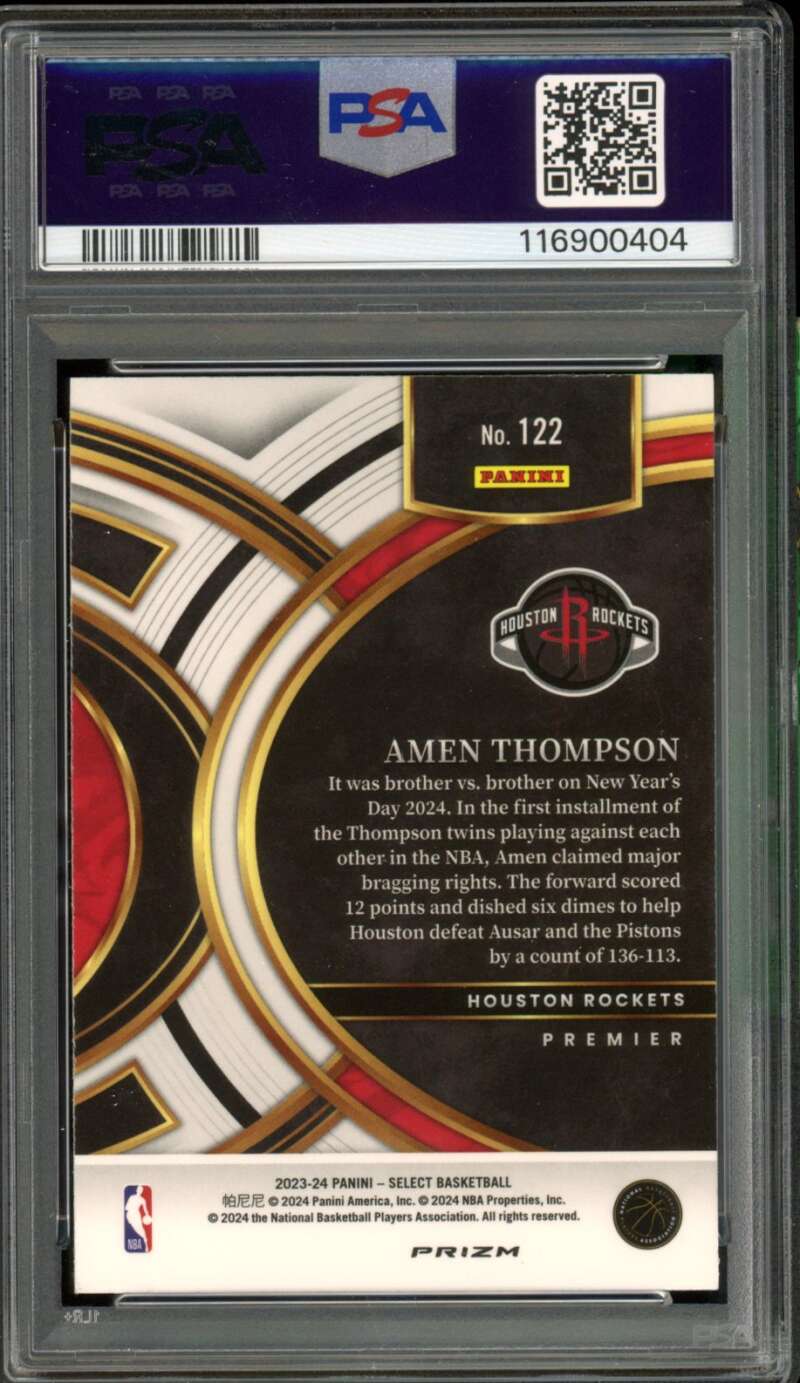 Amen Thompson Rookie Card 2023-24 Select Blue Cracked Ice #122 PSA 10 Image 2