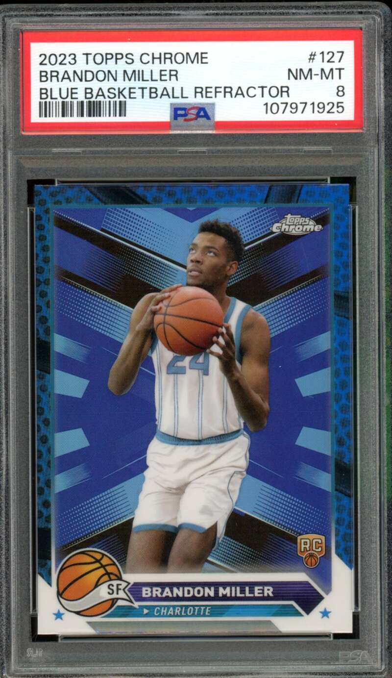 Brandon Miller Rookie Card 2023-24 Topps Chrome Blue Refactor #127 PSA 8 Image 1