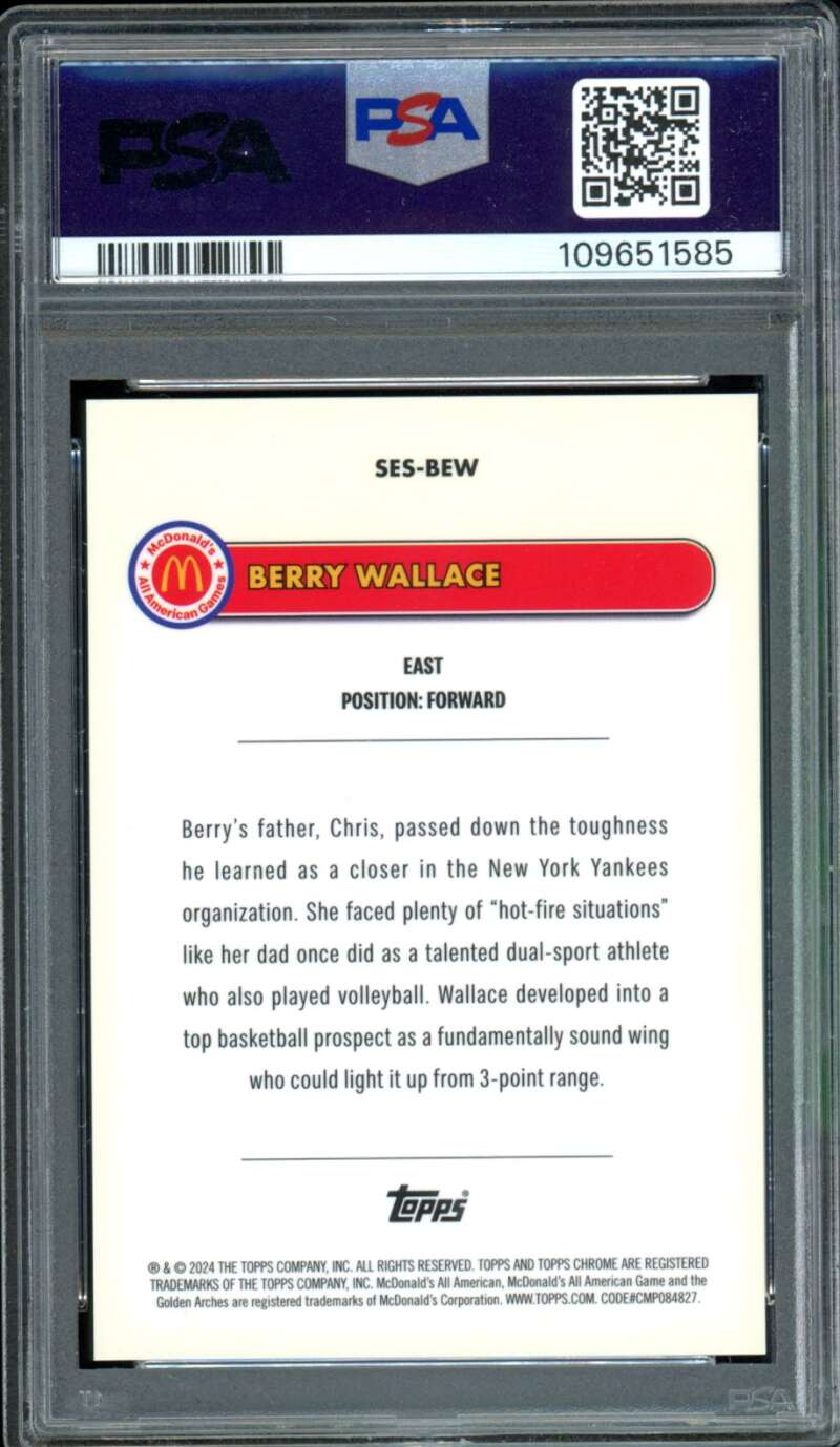 Berry Wallace Rookie 2024 McDonald's Chrome Major Star TD Raywave #BEW PSA 10 Image 2