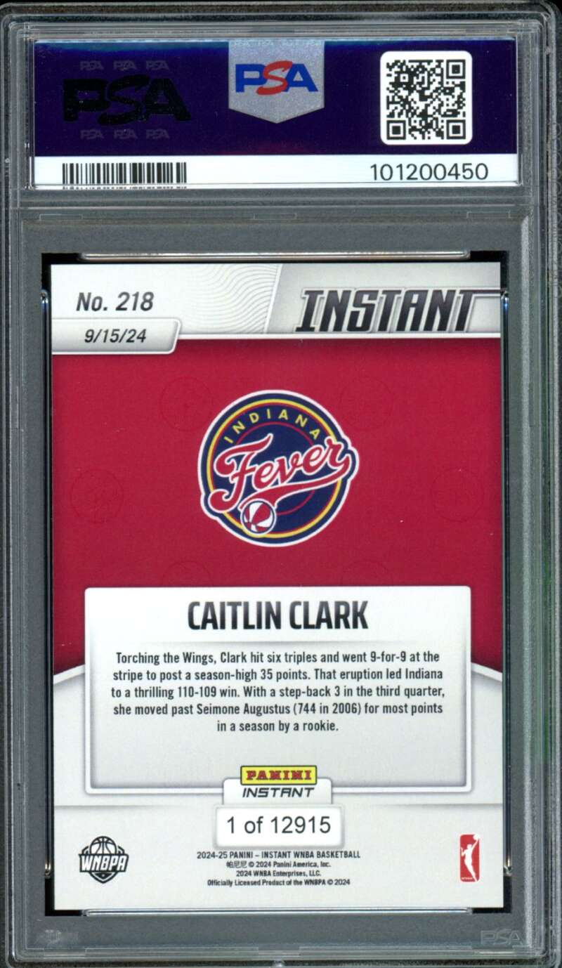Caitlin Clark Rookie Card 2024 Panini Instant #218 PSA 8 Image 2