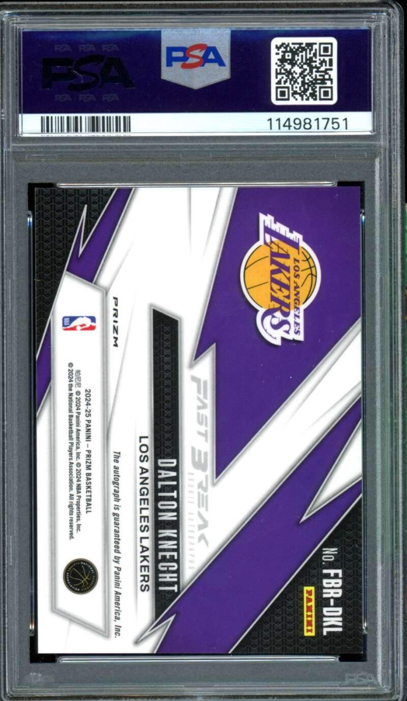 Dalton Knecht Rookie Card 2024-25 Prizm Fast Break Auto (pop 3) #FBRDKL PSA 9 Image 2
