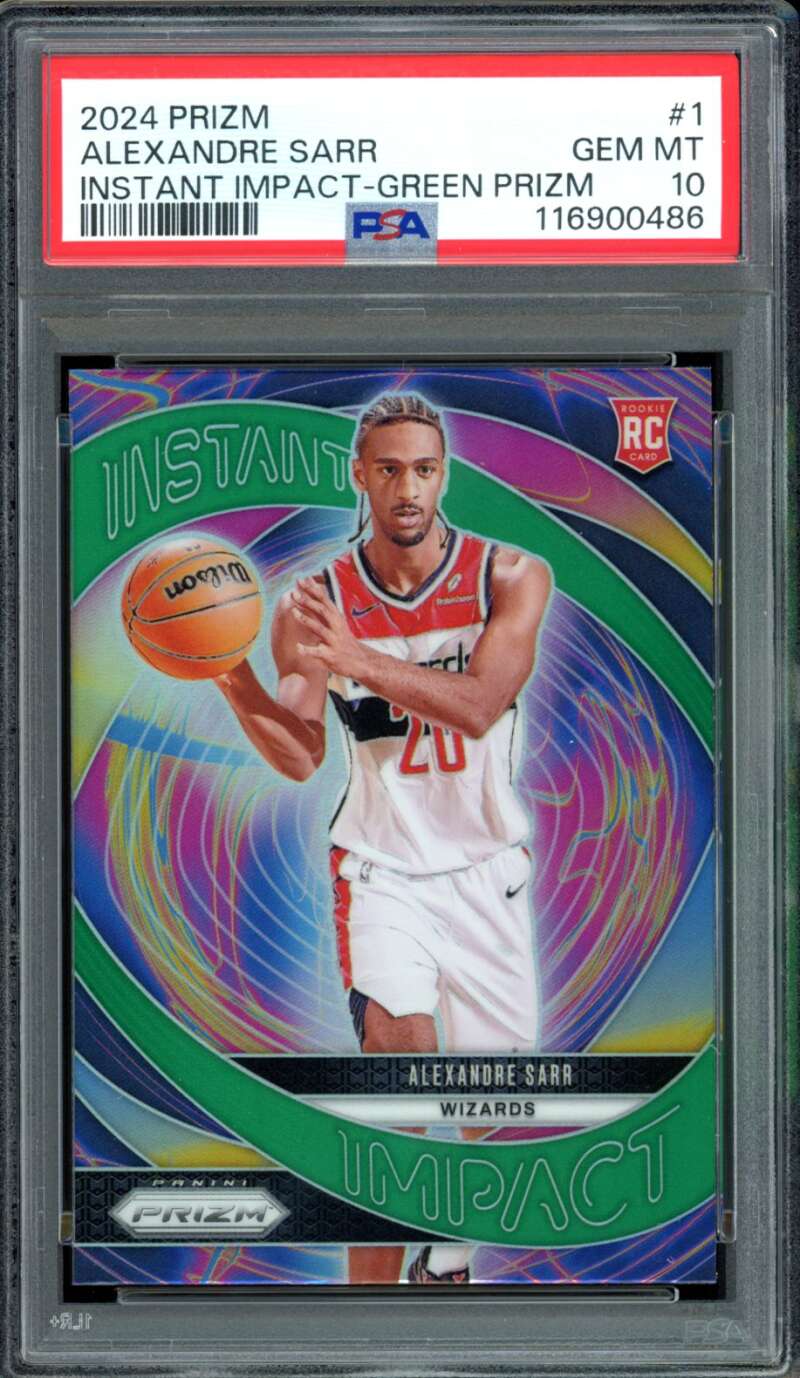 Alexandre Sarr Rookie Card 2024-25 Prizm Instant Impact Green (pop 8) #1 PSA 10 Image 1