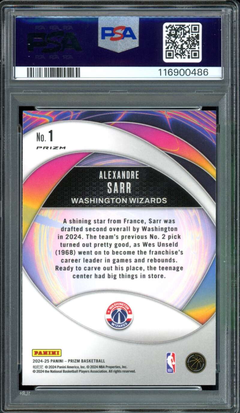 Alexandre Sarr Rookie Card 2024-25 Prizm Instant Impact Green (pop 8) #1 PSA 10 Image 2