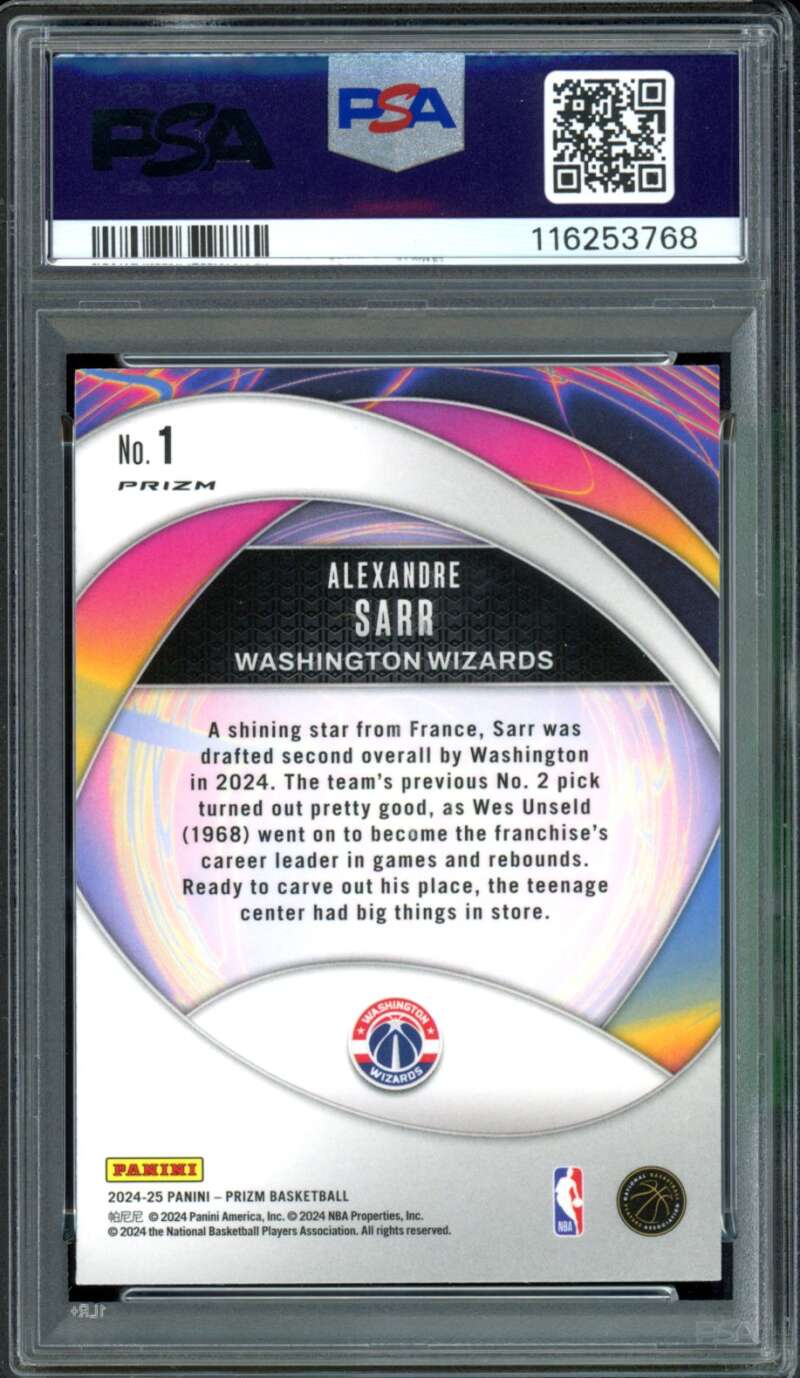 Alexandre Sarr Rookie 2024-25 Prizm Instant Impact Silver (pop 15) #1 PSA 10 Image 2