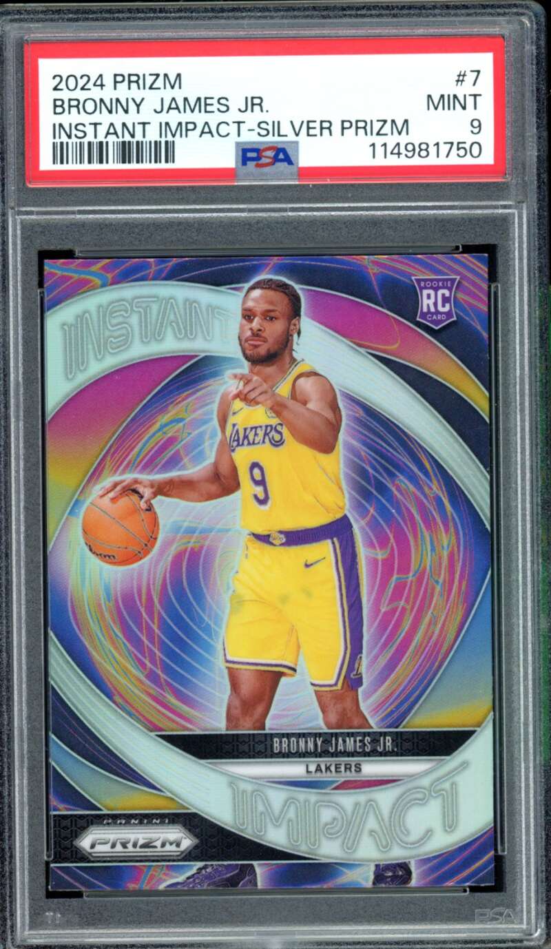 Bronny James Jr. Rookie Card 2024-25 Prizm Instant Impact Silver #7 PSA 9 Image 1
