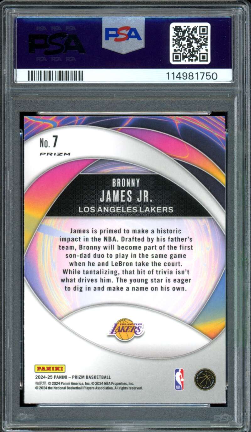 Bronny James Jr. Rookie Card 2024-25 Prizm Instant Impact Silver #7 PSA 9 Image 2