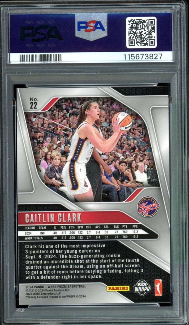 Caitlin Clark Rookie Card 2024 Prizm WNBA #22 PSA 8 Image 2
