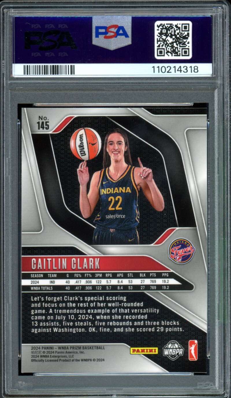 Caitlin Clark Rookie Card 2024 Prizm WNBA #145 PSA 8 Image 2