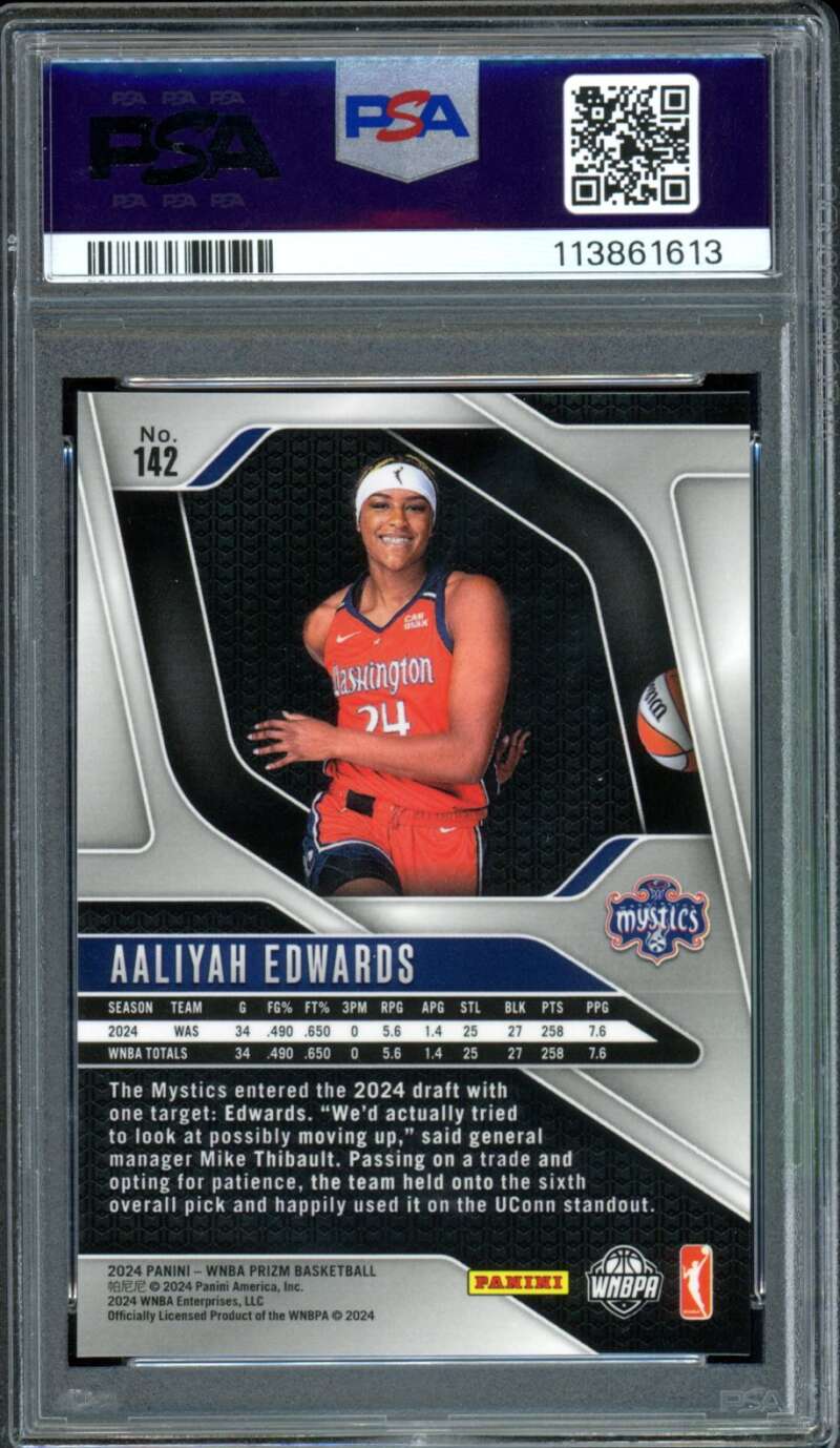 Aaliyah Edwards Rookie Card 2024 Prizm WNBA Ice #142 PSA 9 Image 2